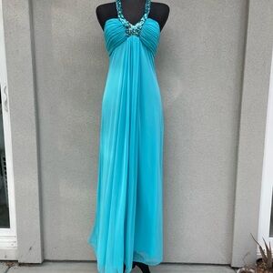 Betsy and Adam Elegant Floor Length Evening Gown Blue 10